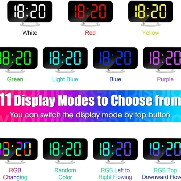 RGB Alarm Clock - Digital LED Clocks Mirror Surface with Dual USB Ports for Make
